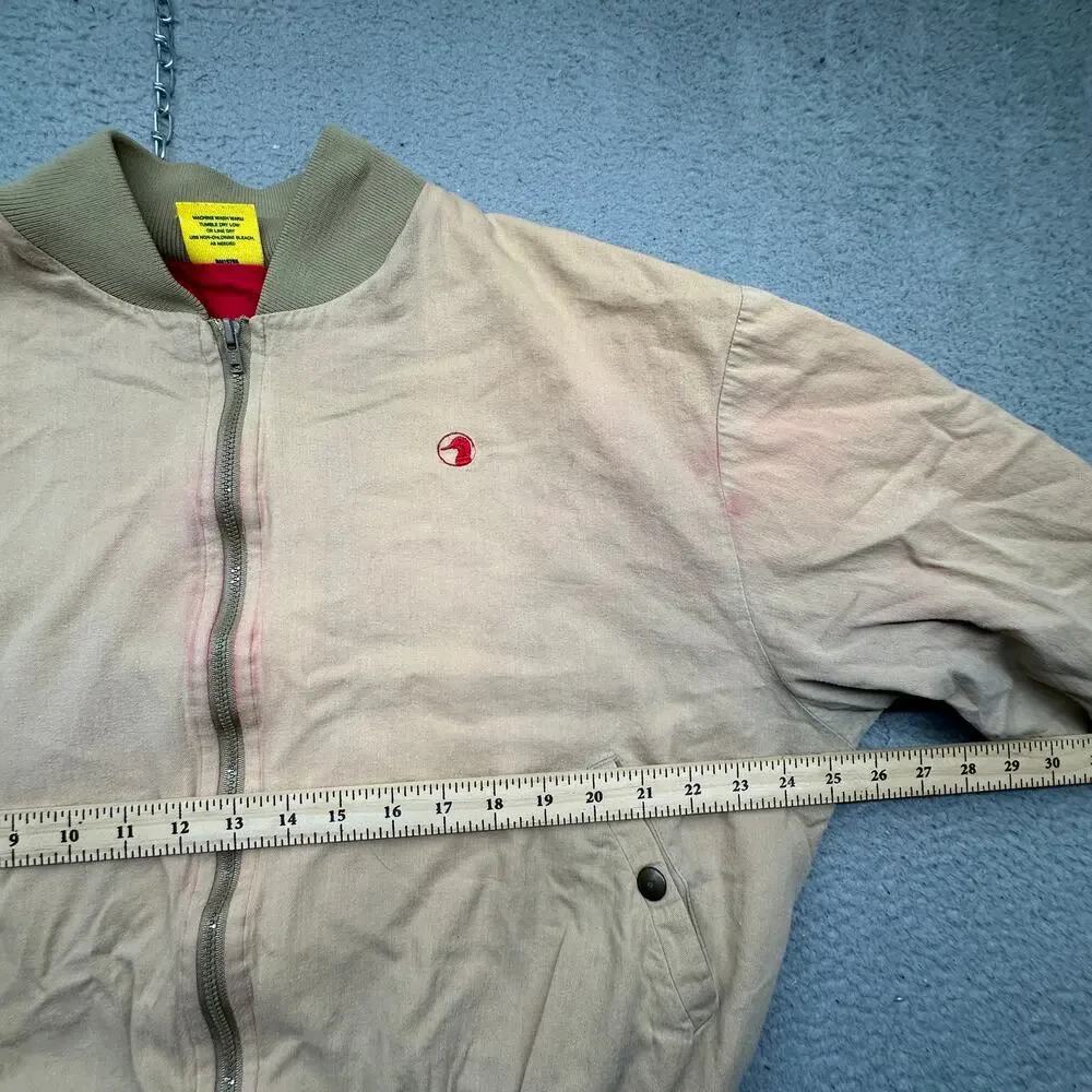 Vintage 80s 90s Duck Head Cotton Bomber Jacket Mens Large Khaki Brown Red Zip